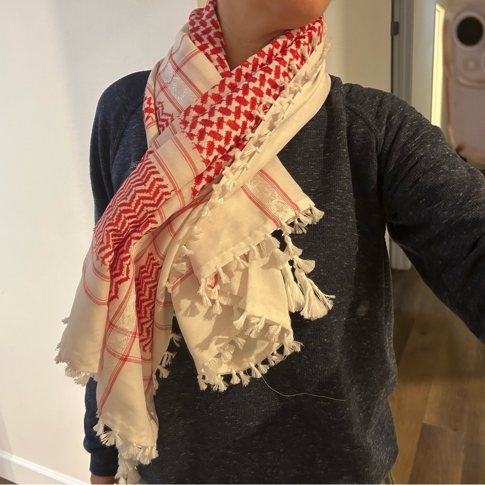 Iran Middle East Red & White Head Scarf Keffiyeh